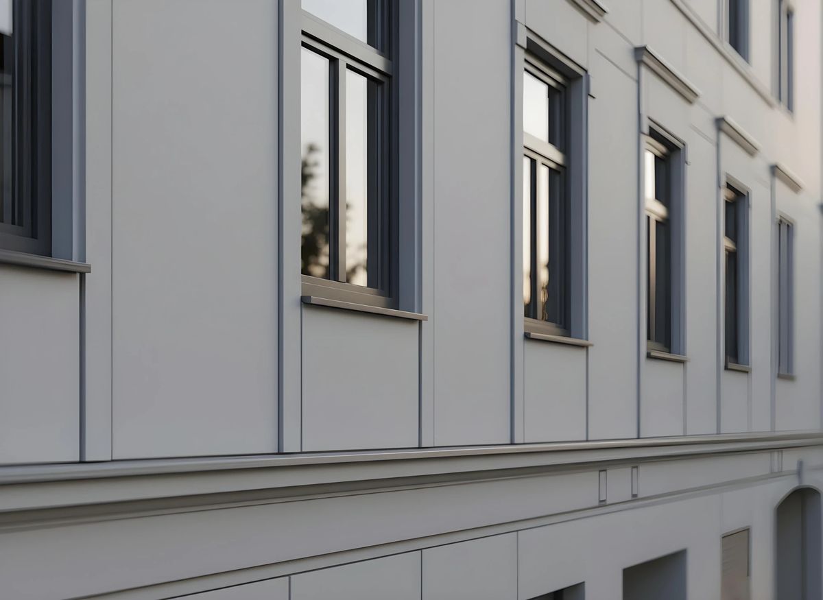 Fassadendetail mit Aluminiumfenstern